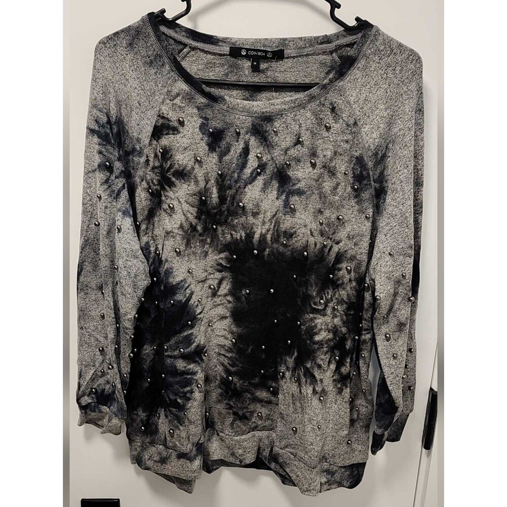 Coin 1804 Tie-Dye Studded Crewneck Sweatshirt - Black & Gray
